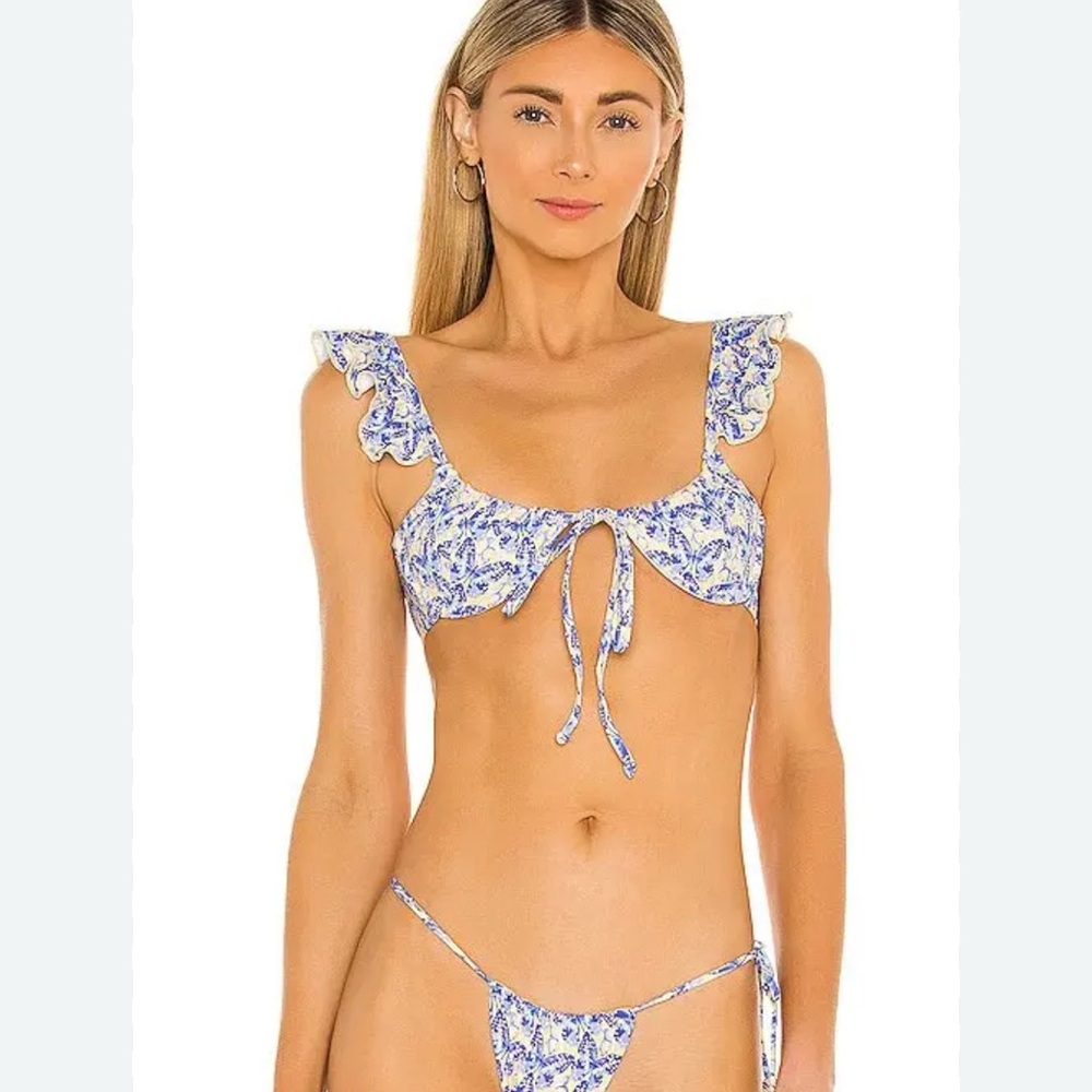 Frankie's Bikinis Blue and White Floral Bikini